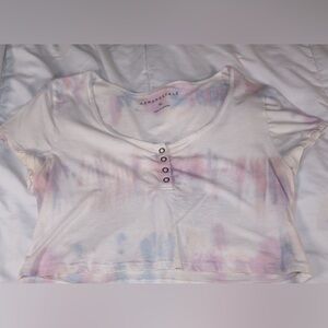 Aeropostale Pink and White Buttoned Crop Top
